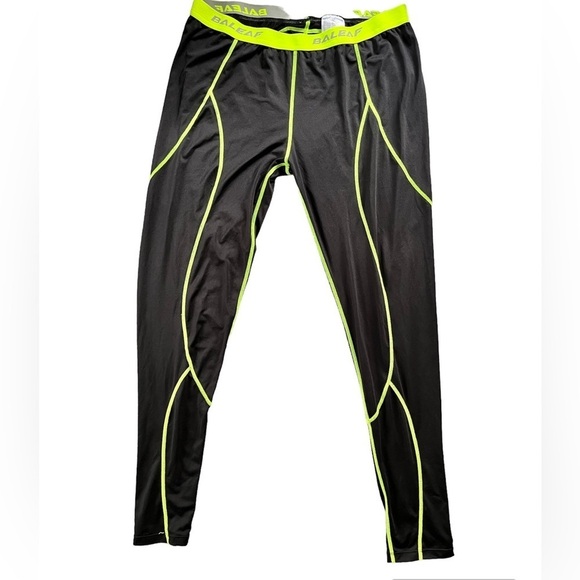 BALEAF Black neon green trim track pants leggings High visibility workout gym XL - Picture 1 of 9